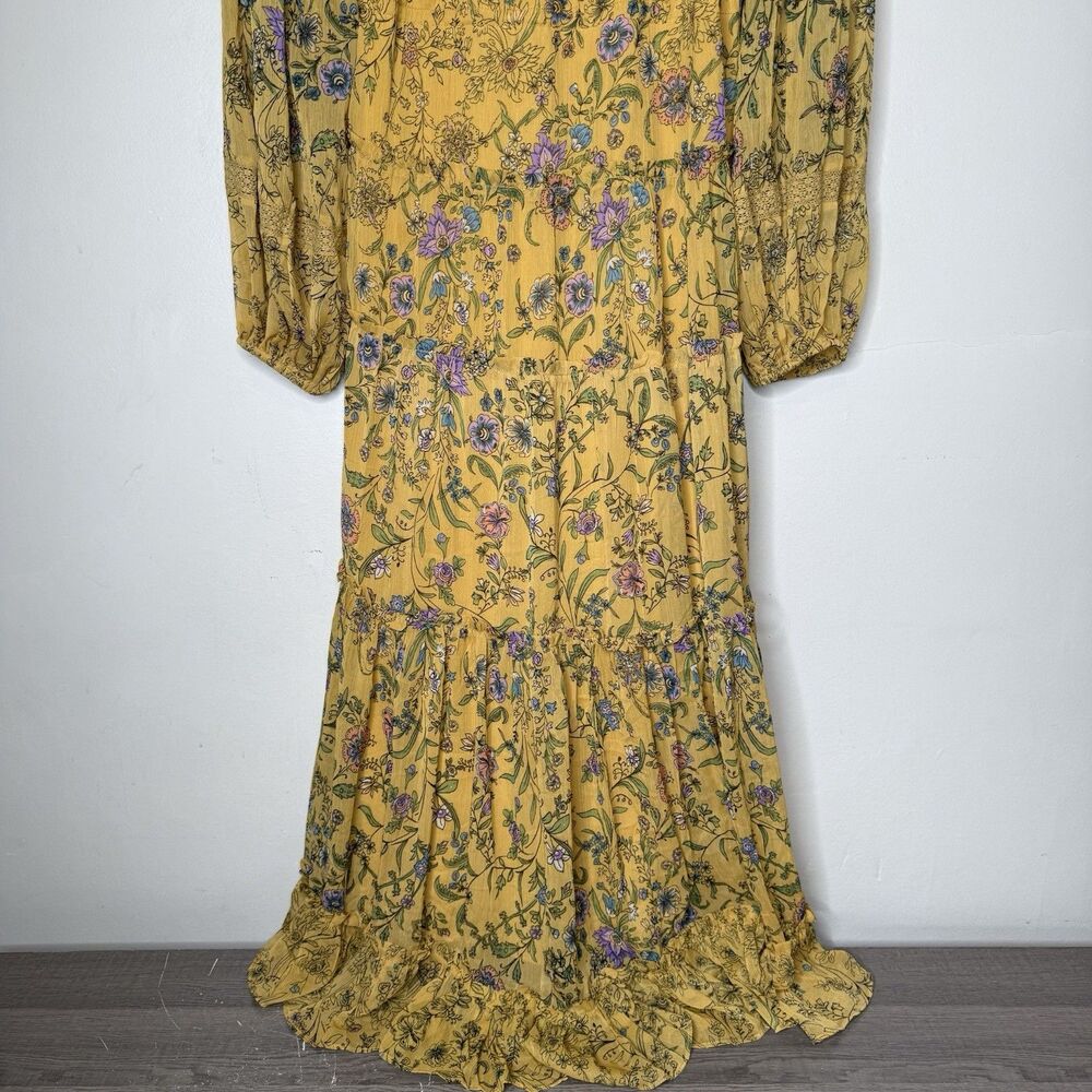 Free People Cassis Chiffon Maxi Dress Turmeric Floral Tiered Boho Festival Large - Picture 13 of 15